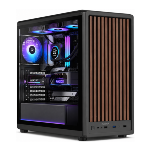 Boîtier PC gaming Razox Nordic V1 façade bois de noyer 4 ventilateurs ARGB