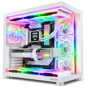 Boîtier PC gaming Razox Arctic V1 blanc verre panoramique 7 ventilateurs ARGB