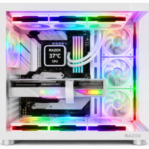 Boîtier PC gaming Razox Arctic V1 blanc verre panoramique 7 ventilateurs ARGB
