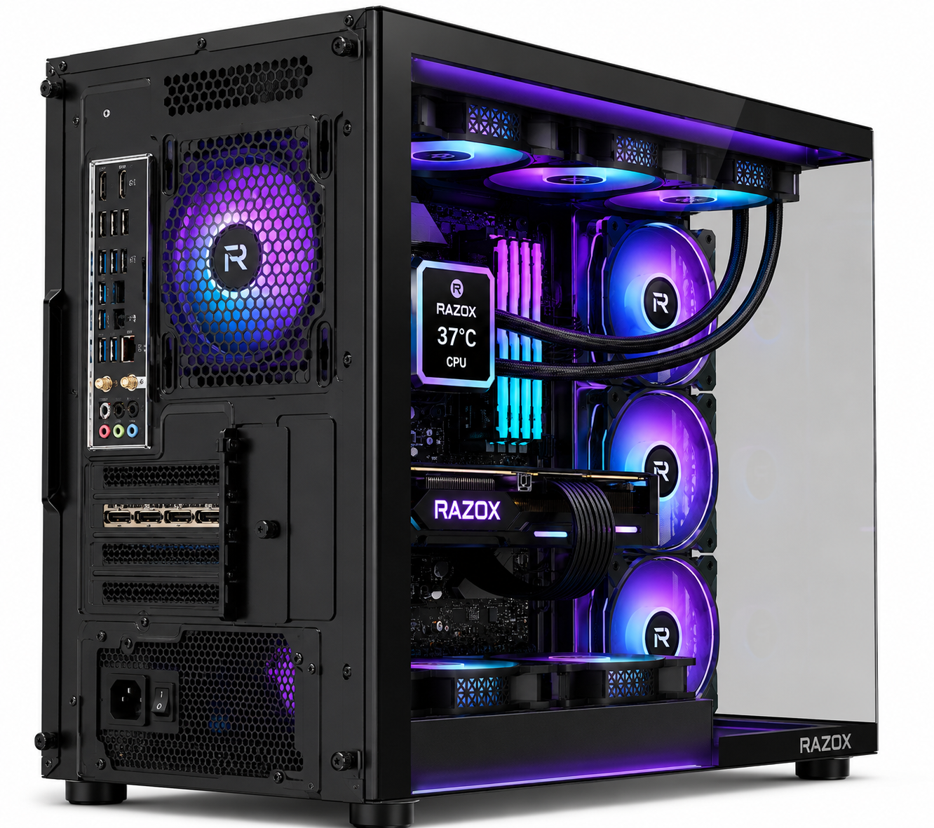 Boîtier PC gaming Razox Nebula V1 noir double verre panoramique 7 ventilateurs ARGB