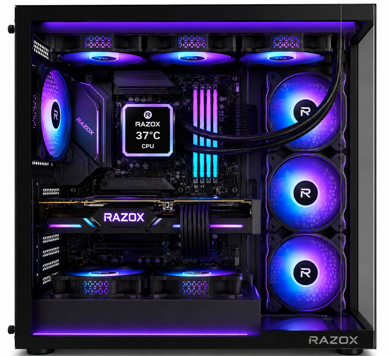 Boîtier PC gaming Razox Nebula V1 noir double verre panoramique 7 ventilateurs ARGB