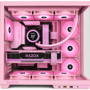 Boîtier PC gaming Razox Sakura V1 rose verre panoramique ventilateurs ARGB