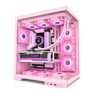 Boîtier PC gaming Razox Sakura V1 rose verre panoramique ventilateurs ARGB