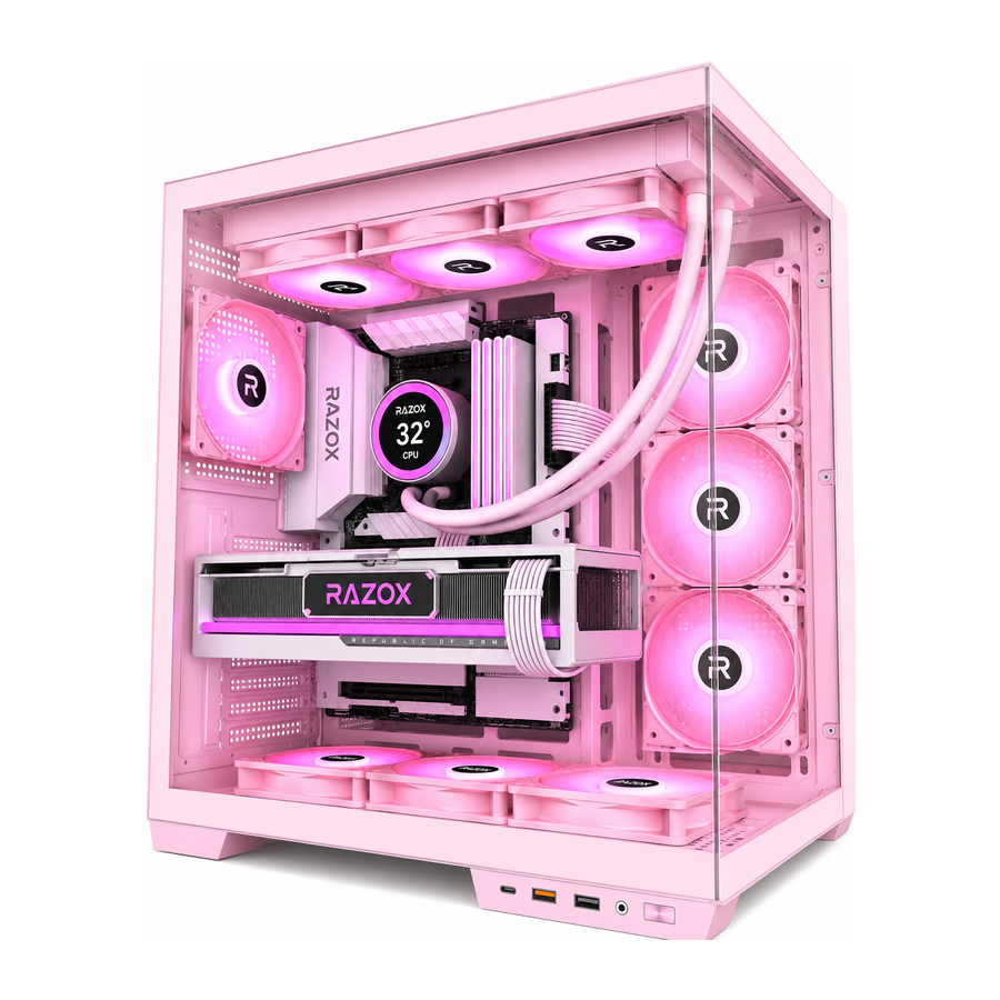 Boîtier PC gaming Razox Sakura V1 rose verre panoramique ventilateurs ARGB